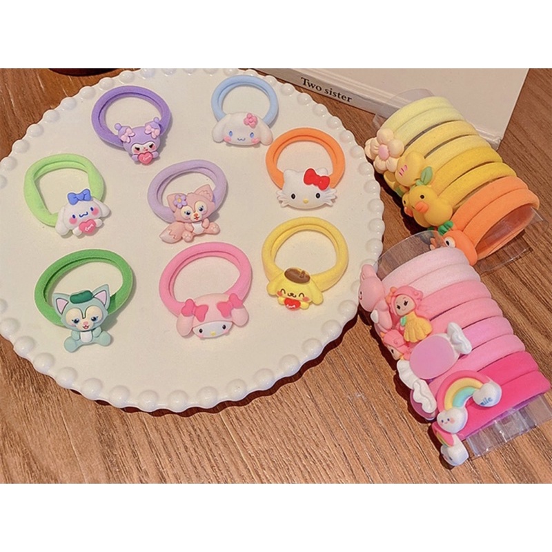 Set 8 chun buộc tóc gắn charm cho bé gái