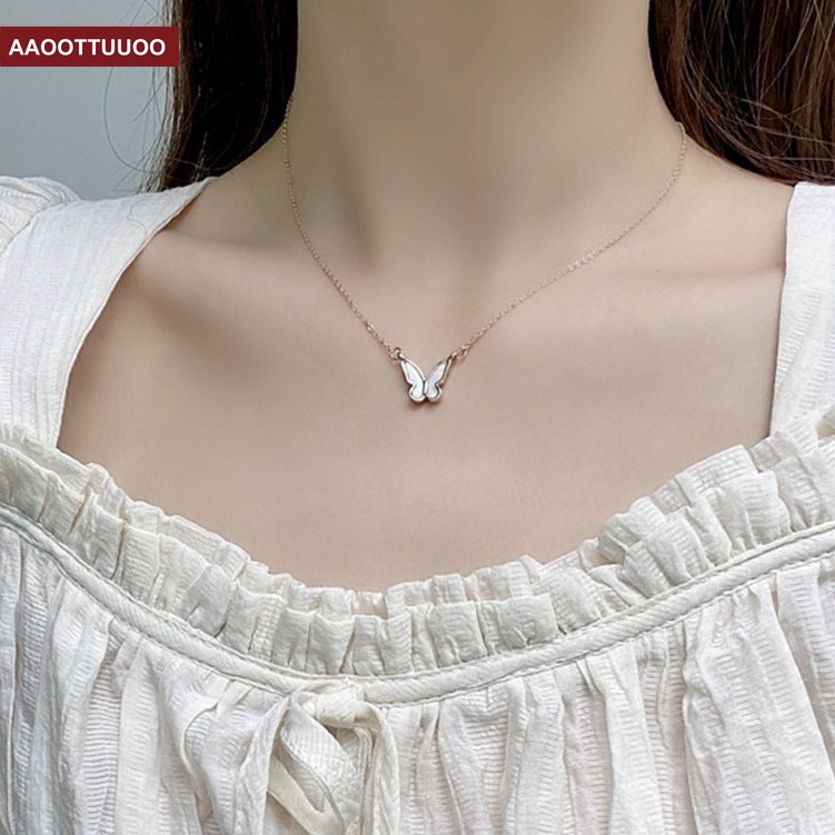 Dây chuyền mặt hình bướm màu trắng đơn giản nữ tính Aaotuuoo4