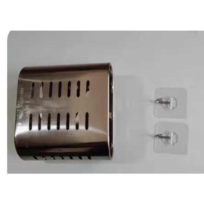 Ống cắm đũa bằng inox hình bầu dục 2 ngăn kèm miếng dán siêu chắc TH