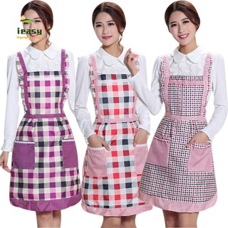 Tạp dề nấu ăn không thấm nước phối bèo và 2 túi với hoạ tiết sọc caro