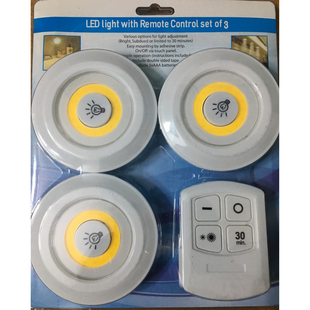 Bộ 3 đèn LED ánh sáng vàng + 1 remote tiện dụng gắn Tủ quần áo + Tủ bếp + Tủ rượu ....