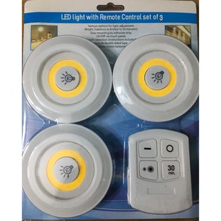 Bộ 3 đèn LED ánh sáng vàng nhẹ + 1 remote tiện dụng gắn Tủ quần áo + Tủ bếp + Tủ rượu ....