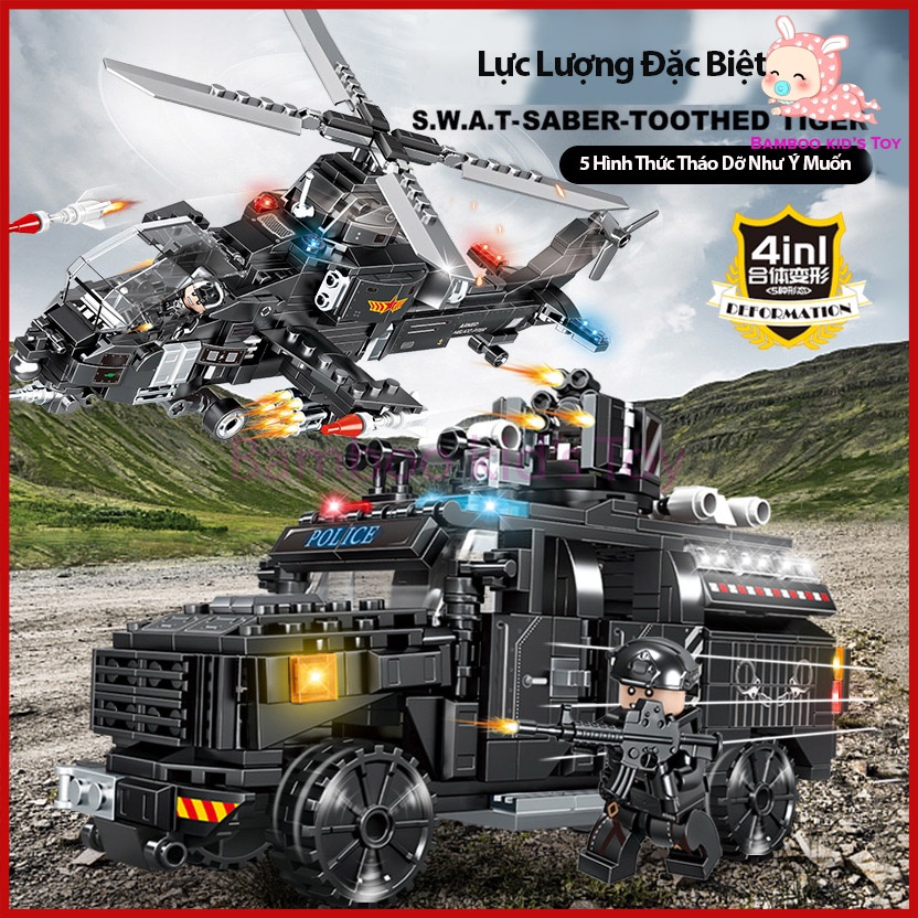 Đồ chơi lắp ráp, Đồ chơi xếp hình lego lực lượng đặc biệt SWAT nhiều chi tiết cho bé thỏa sức sáng tạo