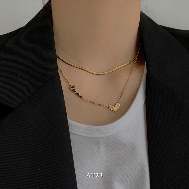 [KHÔNG ĐEN GỈ] Dây chuyền titan hình tim hai sợi cá tính basic Hàn Quốc - Mely AT23
