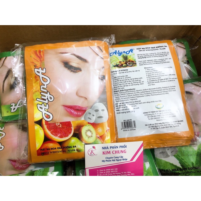 Lẻ 1 miếng mặt nạ Alyna 28g (Ngtrai, Nha đam, Trái cây)