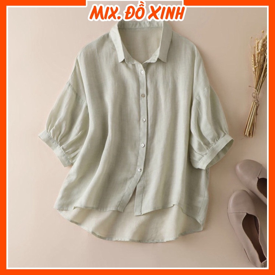 Áo sơ mi đũi nữ cổ đức tay lỡ Thu Hà, chất liệu mịn mát, form trẻ trung sang chảnh SMH.38