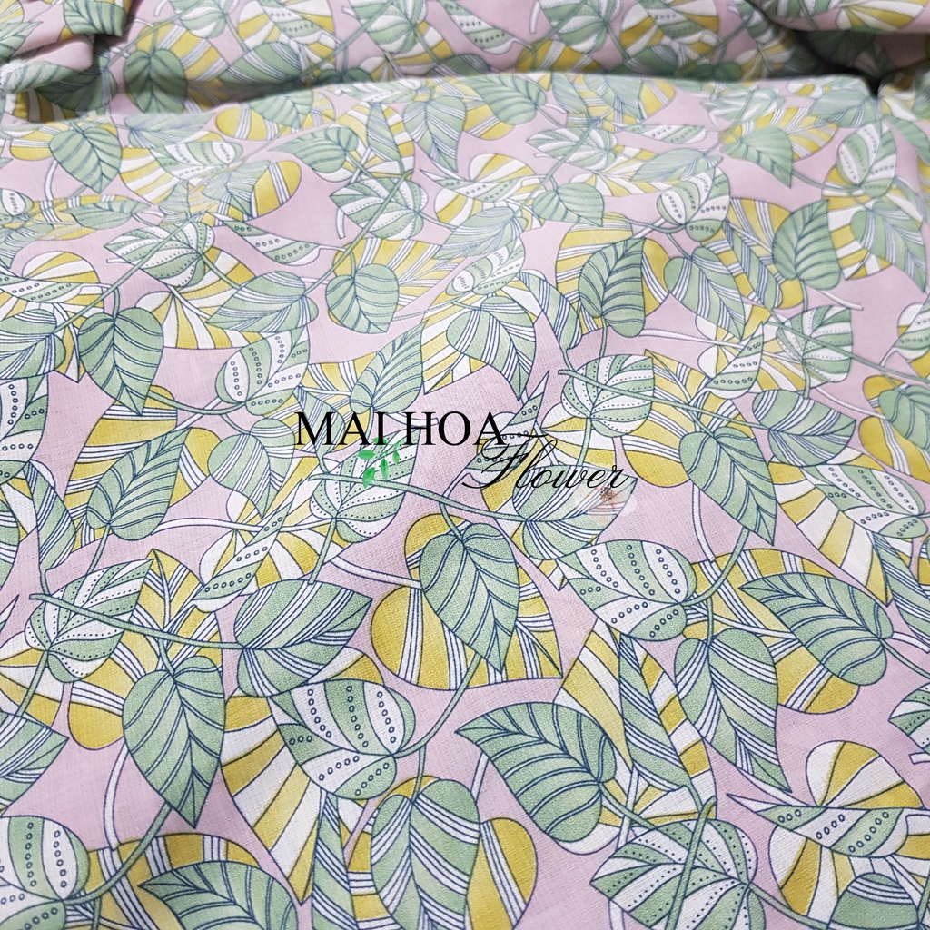 Vải voan xước in hình lá vải may đồ nữ mặc mùa hè chất vải mềm mại rủ đẹp Maihoaflower