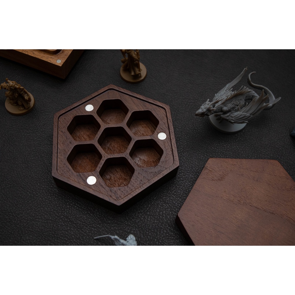Hộp xúc xắc DnD | GỖ WALNUT ĐEN | Hầm xúc xắc | Bộ xúc xắc RPG | Xúc xắc ngục tối và rồng | Bộ xúc x