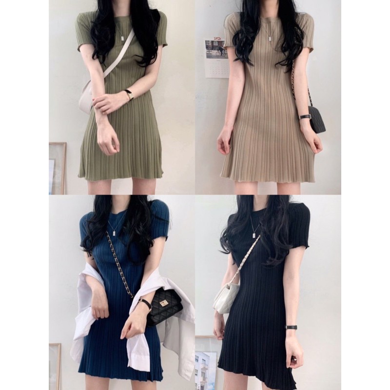 Váy len ngắn tay dáng suông