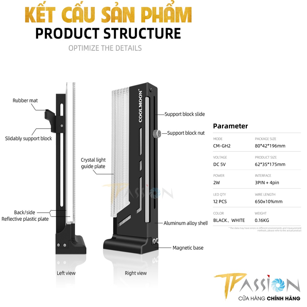 Giá đỡ VGA GPU CoolMoon GH2, dạng đứng, Led ARGB 5V 3Pin - đồng bộ Mainboard hoặc Hub CoolMoon, card màn hình