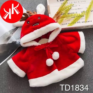 Áo lông khoác lửng tuần lộc đỏ trắng đón Noel cùng bé mùa đông