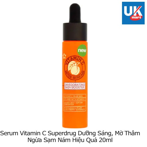 SẴN BILL - DATE 2023 Dưỡng Trắng Sáng, Mờ Thâm Superdrug Vitamin C Detox Skincare Invigorating Skin Booster 30ml