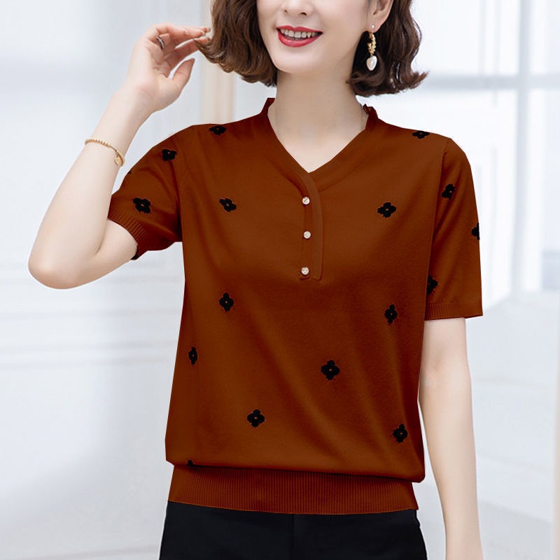 Áo Dệt Kim Mỏng Tay Ngắn Cổ Chữ V Dáng Rộng Thời Trang Mùa Thu Dành Cho Nữ