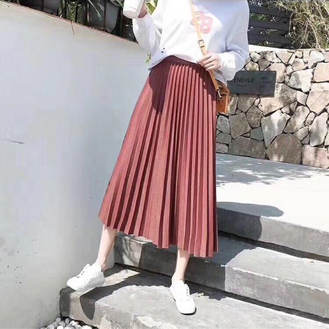 Chân váy midi xếp ly dài, Váy xếp ly dáng dài