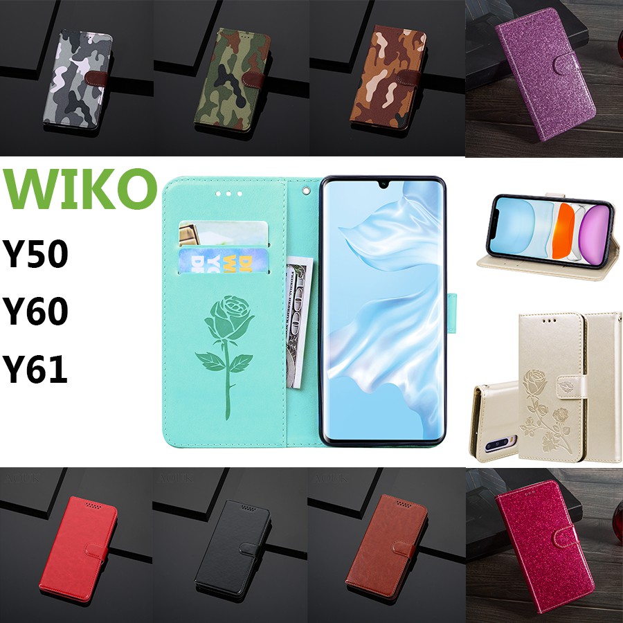Bao da điện thoại dạng ví nắp lật từ tính có giá đỡ và ngăn đựng thẻ chống rơi toàn diện cho Wiko Y50 Y60 Y61
