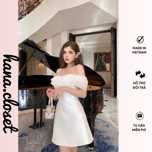 Váy nữ đi tiệc đầm 2 dây nơ xoắn ngực sang chảnh thích hợp đi đám cưới đi chơi hẹn hò