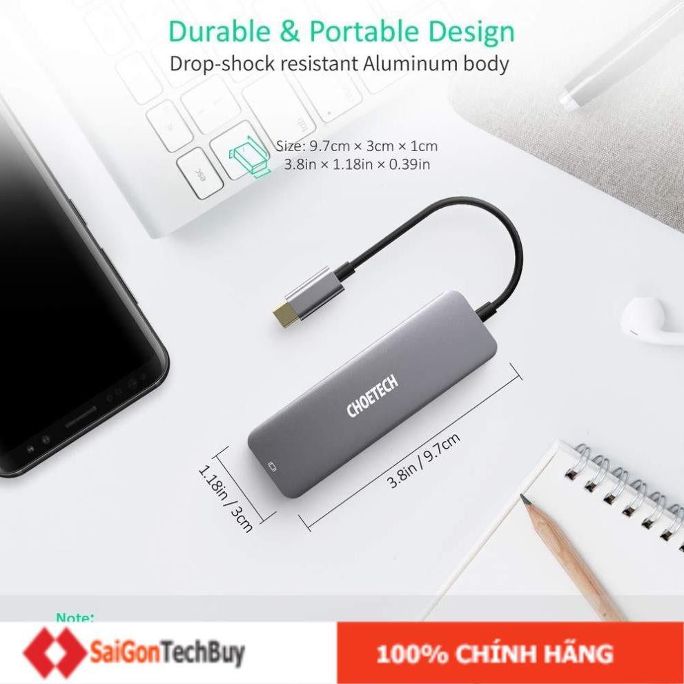 Hub Adapter chuyển đổi 4 in 1 Type-C ra 2 cổng USB 3.0, cổng HDMI 4K, & cổng thẻ nhớ SD và thẻ TF hiệu CHOETECH M08