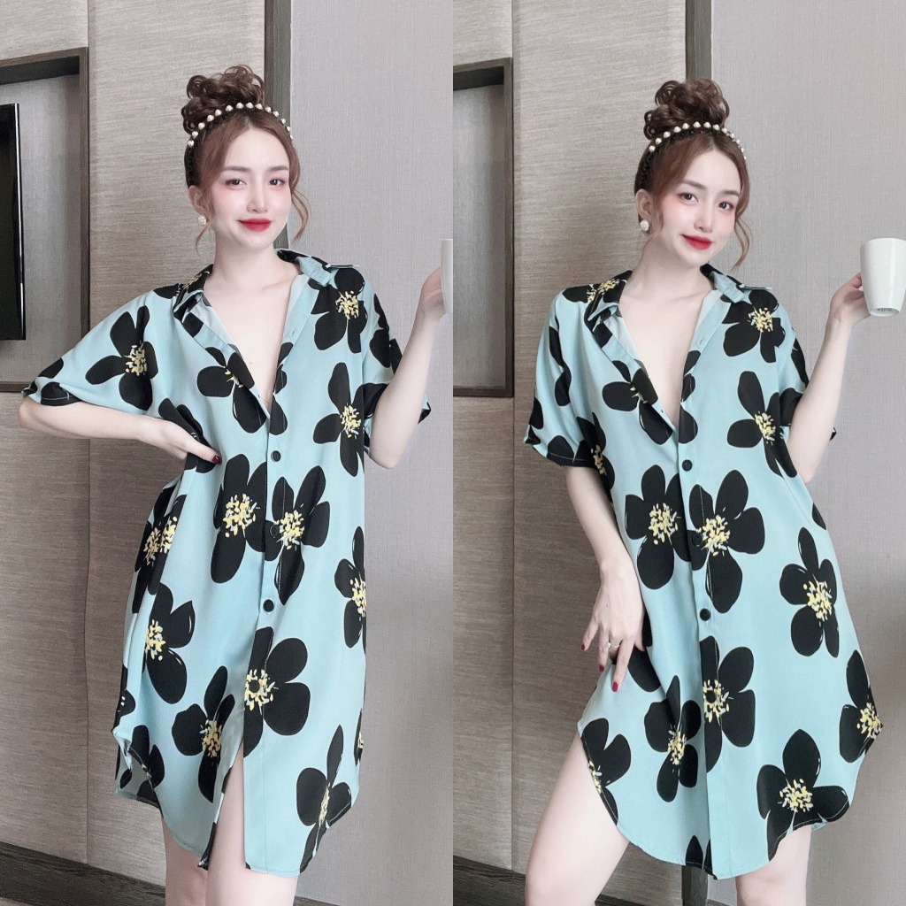 Đầm Ngủ Nữ, Váy Ngủ Sơ Mi Chất Lụa Mango Kèm Quần Mặc Ngủ Rộng Rãi Thoải Mái Freesize Dưới 60kg - Linqustore