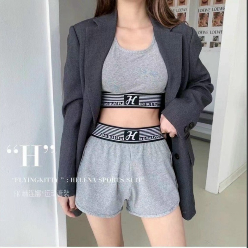 Bộ tập, Bộ đồ tập Gym, Yoga Cotton nữ chất đẹp co giản thoáng khí mã LM BT6688 nội y xanh chất đẹp