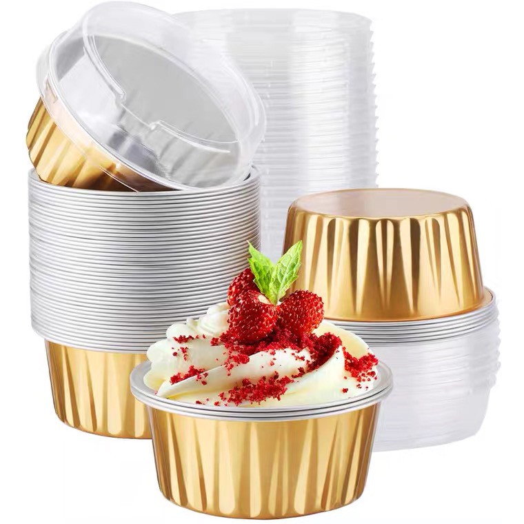 Cốc thiếc caramen/pudding tròn kèm nắp (set10c)-màu giao bất kì