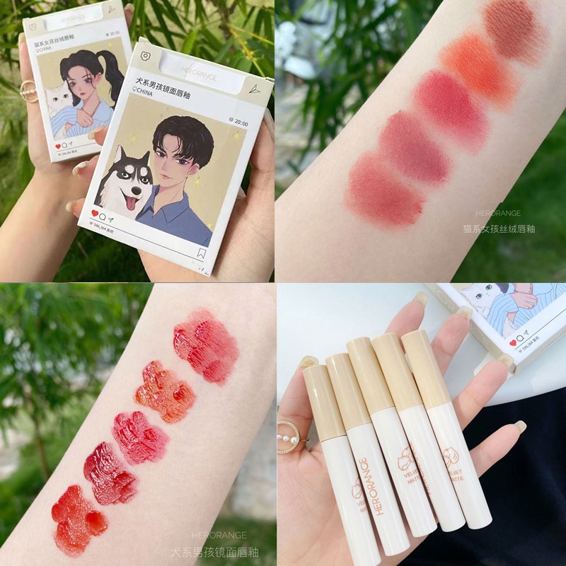 [Hàng mới về] Set 5 son môi Herorange mềm mịn như nhung thiết kế hình hộp thuốc in họa tiết hoạt hình độc đáo