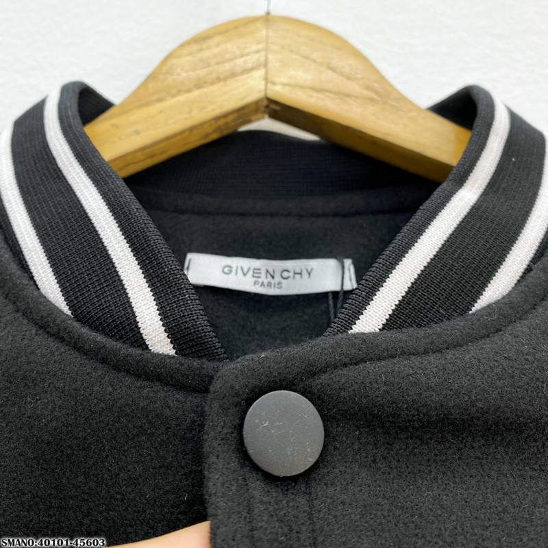 Áo khoác Varsity Jacket dạ nam nữ ngực thêu chữ da phối tay da trắng thêu logo bo chun sọc viền cao cấp