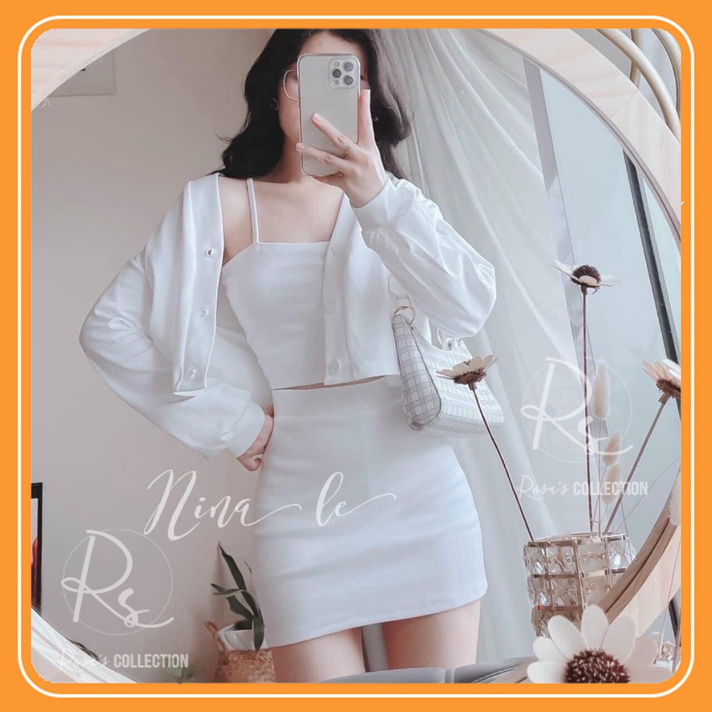 Set 3 món - Sét váy body kèm áo khoác cardigan chân váy ngắn siêu dễ thương | BigBuy360 - bigbuy360.vn