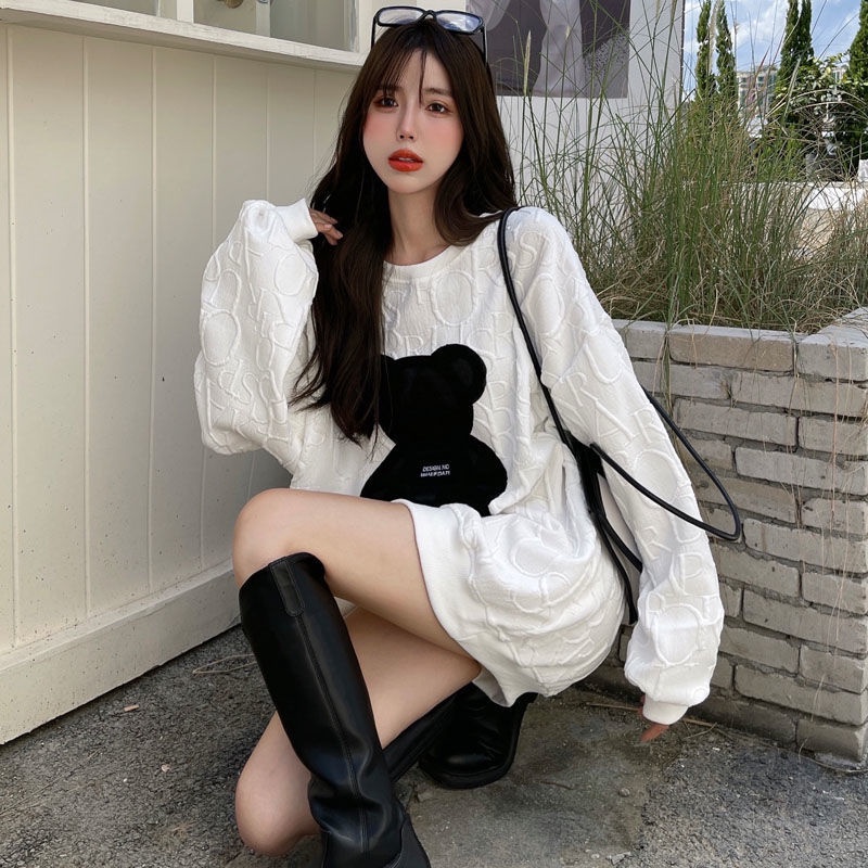 COZOK Áo len nữ dài tay cổ tròn thời trang Hàn