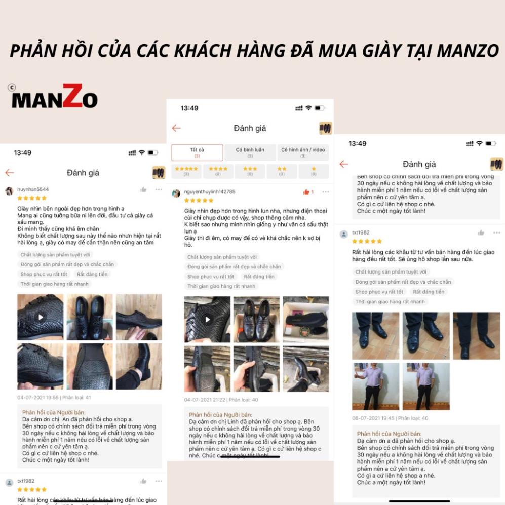 Giày da nam cao cấp nhất MANZO – giày da bò dập vân cá sấu cực chất - bảo hành 12 tháng – GT 114 PO