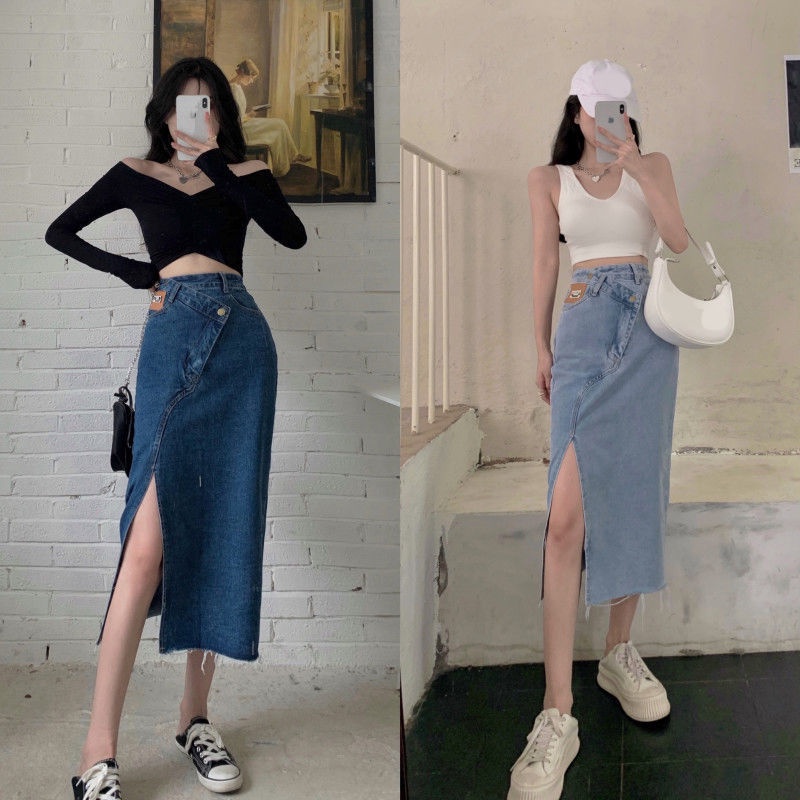 Váy denim dáng rộng lưng cao thời trang mùa xuân mới 2022 dành cho nữ