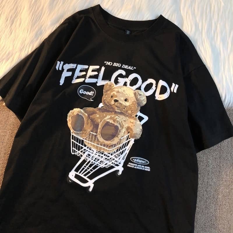 Áo Thun Tay Lỡ FEEL GOOD màu ĐEN/TAN 🧸/Nam nữ unisex/ ❤️ Jaystoree2