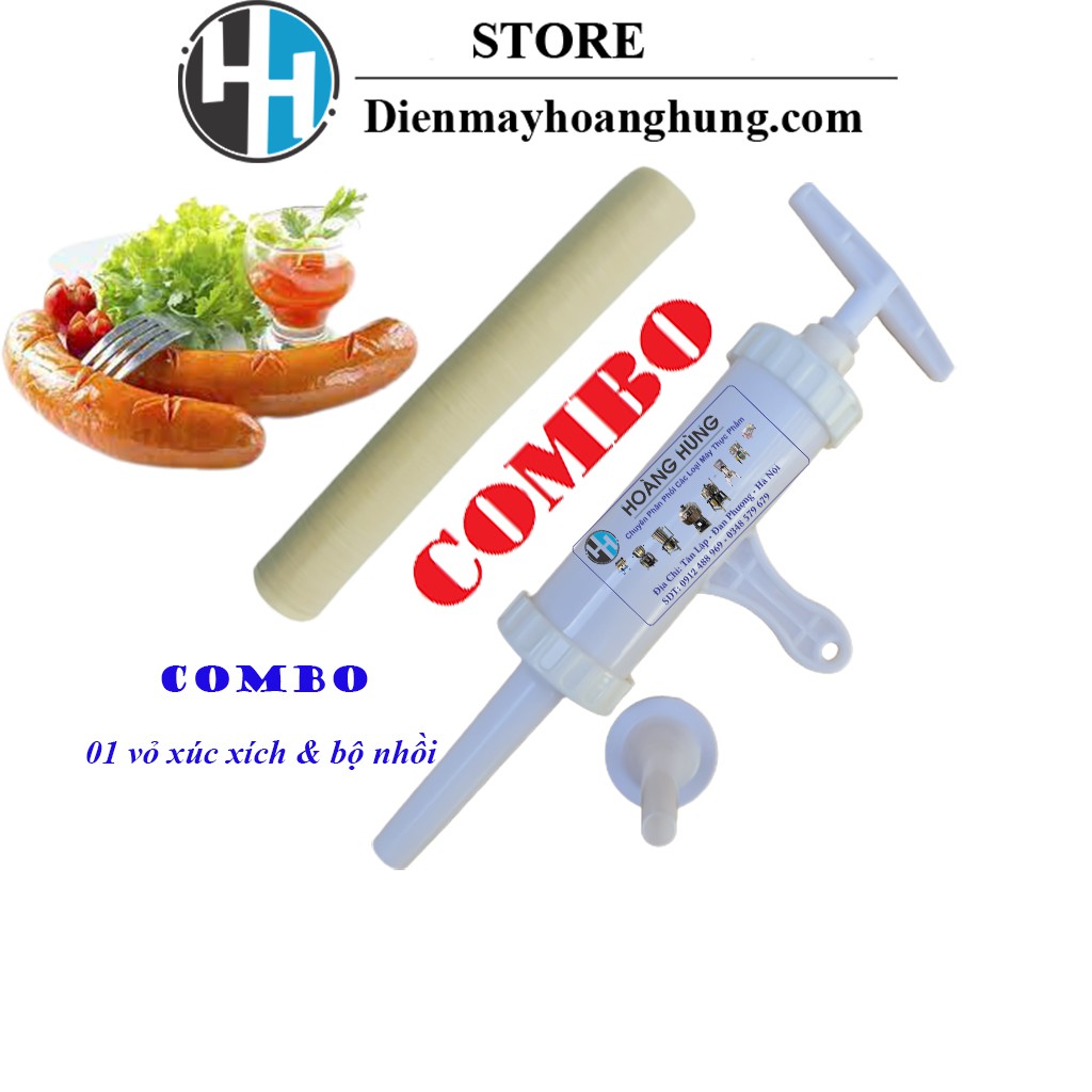 Combo 1 Bộ dụng cụ nhồi xúc xích, lạp xưởng, dồi sụn + 1 cuộn vỏ Collagen phi 23 NDX Viscofan