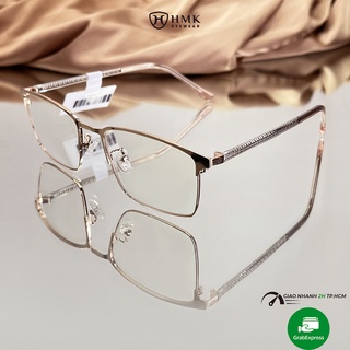 Gọng kính cận Nam/Nữ HMK mắt vuông chất liệu kim loại càng bọc nhựa màu sắc thời trang 1029 Đen/Hồng/Hồng-Đen