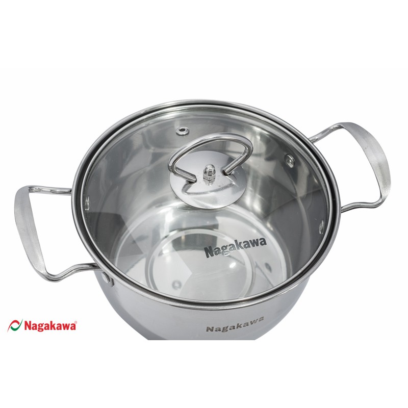 Bộ 3 nồi inox cao cấp 1 đáy Nagakawa NAG1305 (size 16cm, 20cm, 24cm) dùng cho mọi loại bếp - Hàng Chính Hãng