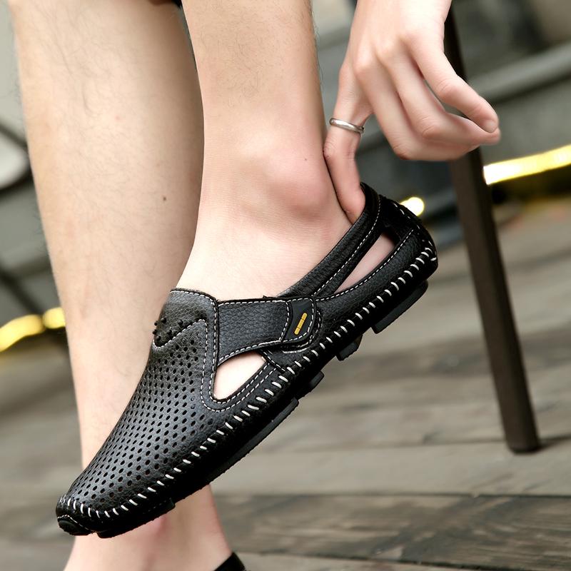Giày sandal nam bằng da thiết kế khoét lỗ thoáng khí