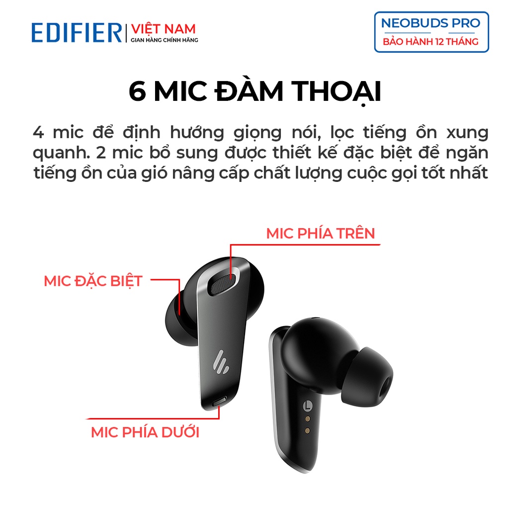 Tai nghe bluetooth 5.0 Edifier Neobuds Pro - Hires Audio Wireless - Chống ồn chủ động 6 mic đàm thoại - Hàng chính hãng