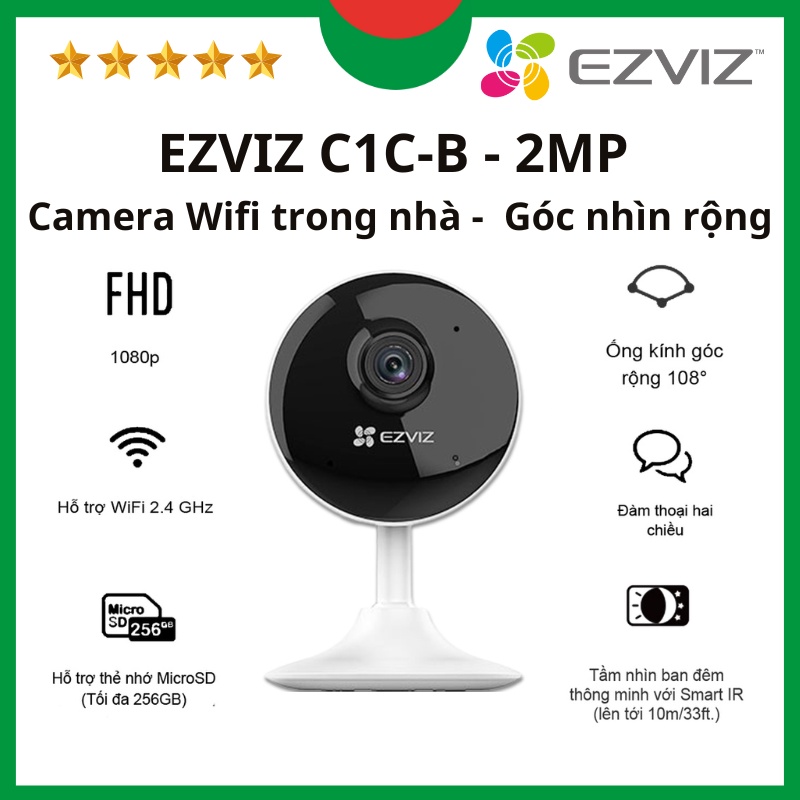 Camera wifi Ezviz mini trong nhà C1C-B Full HD 1080P(2MP), Camera thông minh hỗ trợ đàm thoại 2 chiều. Hàng chính hãng