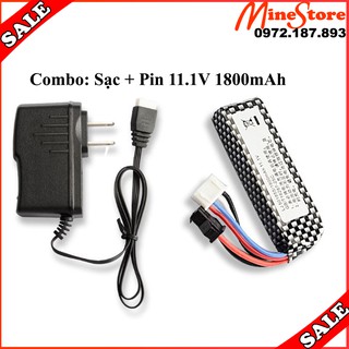 Combo Pin 11V 1800MAH Kèm Sạc - Pin Độ Cho Cano, Máy Bay Điều Khiển, Xe Và Các Loại Đồ Chơi Chạy Pin (Loại Ngang)