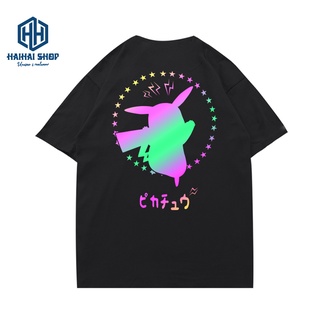 Áo Thun Nam Phản Quang Pikachu Hàn Quốc Vải Cotton 75% Co Giãn 4 Chiều.