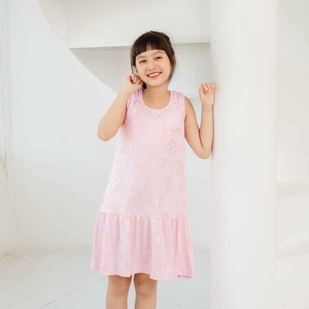 Váy cho bé gái, size đại, sát nách in hình trái tim, váy bé gái mặc nhà, 18-40 kg, Kyo293 shop, K23