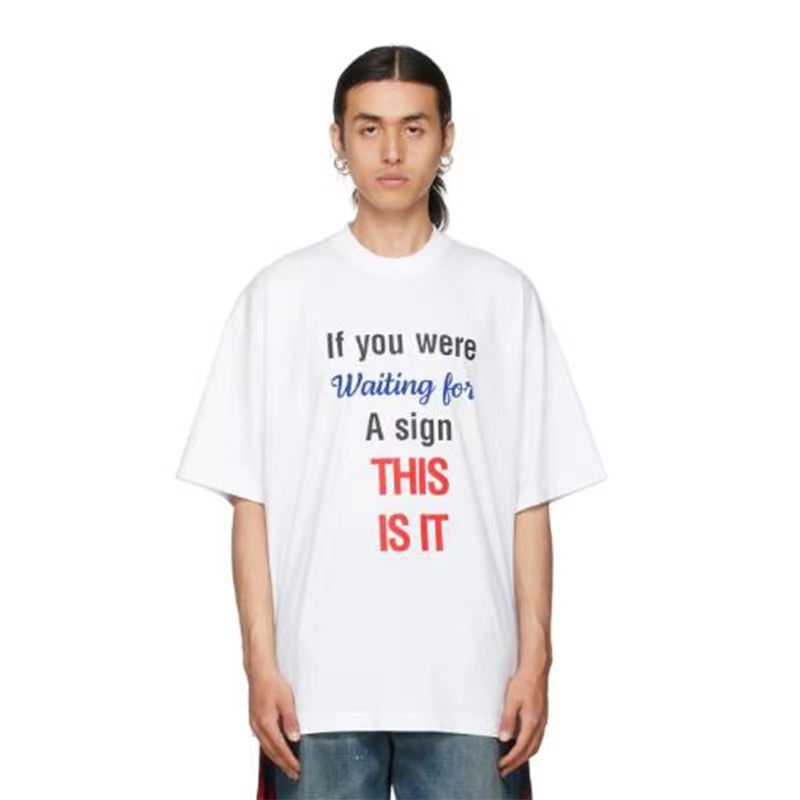 VETEMENTS 2022SS Letter Print Embroidered American Oversize Street Casual Couple Short Sleeve T-Shirt