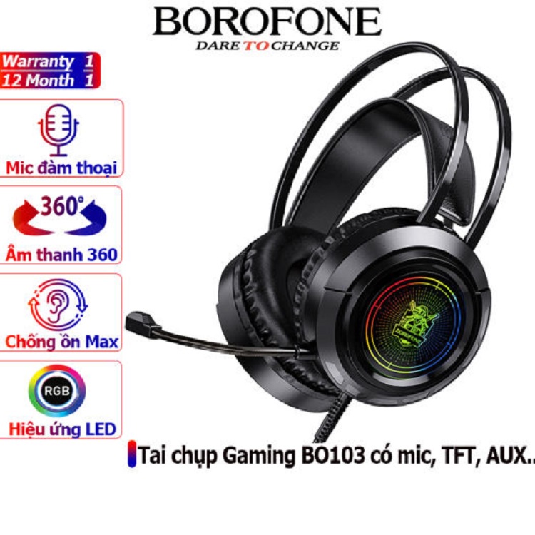 Tai Nghe Gaming Chụp Tai BOROFONE BO103, Có Mic, Có Đèn LED Đổi Màu Cho Máy Tính, Điện Thoại,  (Bảo hành 6 tháng)