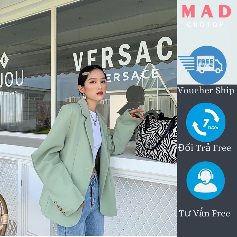 Áo Khoác Blazer Xanh Ngọc Đính Nút Tay Áo Công Sở Trẻ Trung MADCROTOP BLZ100