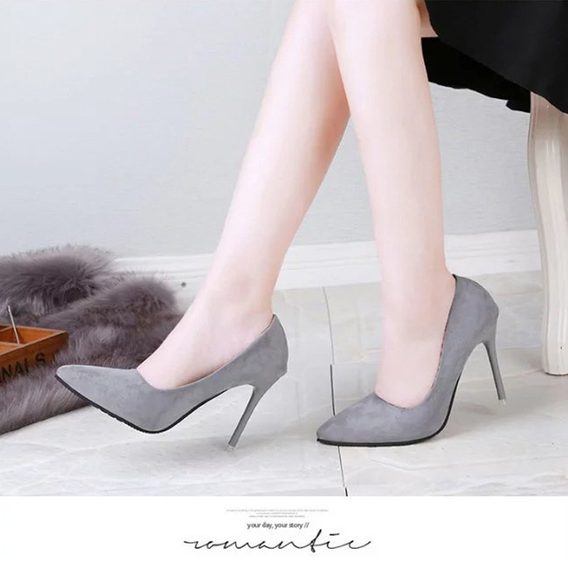 Giày cao gót mũi nhọn bằng chất liệu bề mặt nhung thời trang sang trọng cho nữ