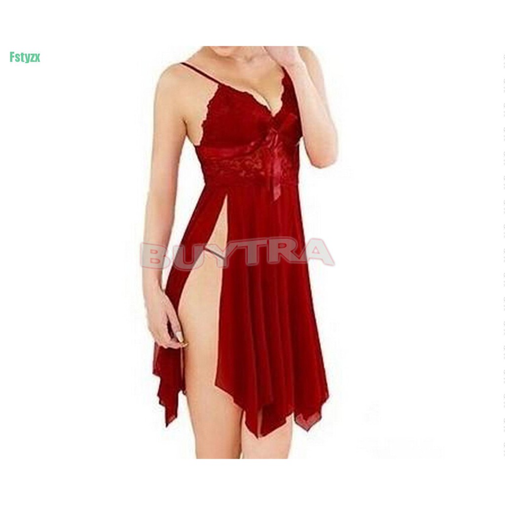 fstyzx Sexy babydoll lingerie claret-red Luxury embroidery dress sleepwear pajamas robe | BigBuy360 - bigbuy360.vn