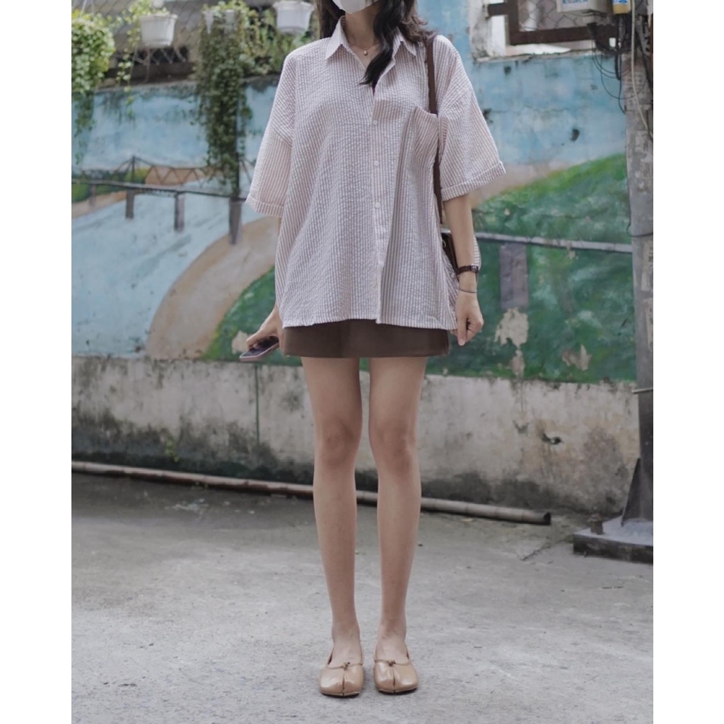 Áo sơ mi tay lỡ chất xốp phong cách Hàn Quốc dành cho nữ | BigBuy360 - bigbuy360.vn