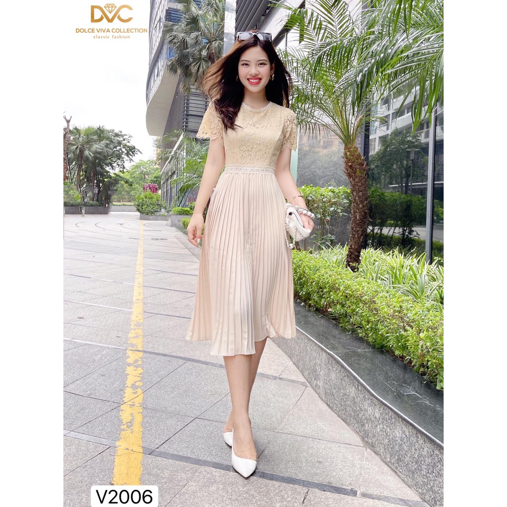 VÁY BE XÒE CHÂN DẬP LY CAO CẤP V2006 ĐI CÙNG CHẤT VẢI TRƯỢT PHỐI REN CAO CẤP MỎNG NHẸ HIỆN ĐẠI SANG TRỌNG