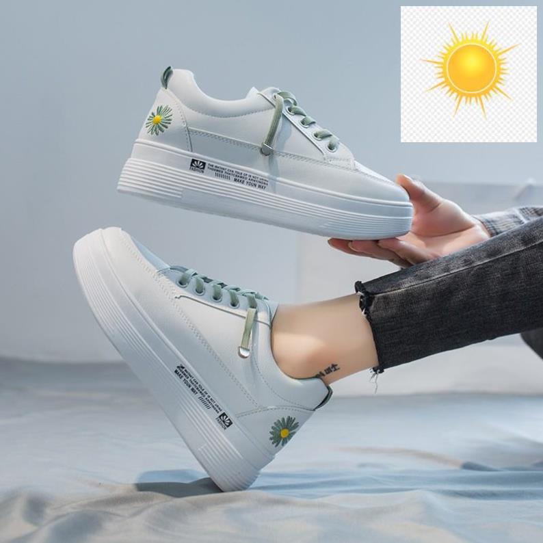 🤾👷 Giày Nữ, Giày Sneaker Nữ G14 Màu Trắng Đế Cao Thêu Hoa Phong Cách Hàn Quốc Đi Học Đi Chơi 🤾👷