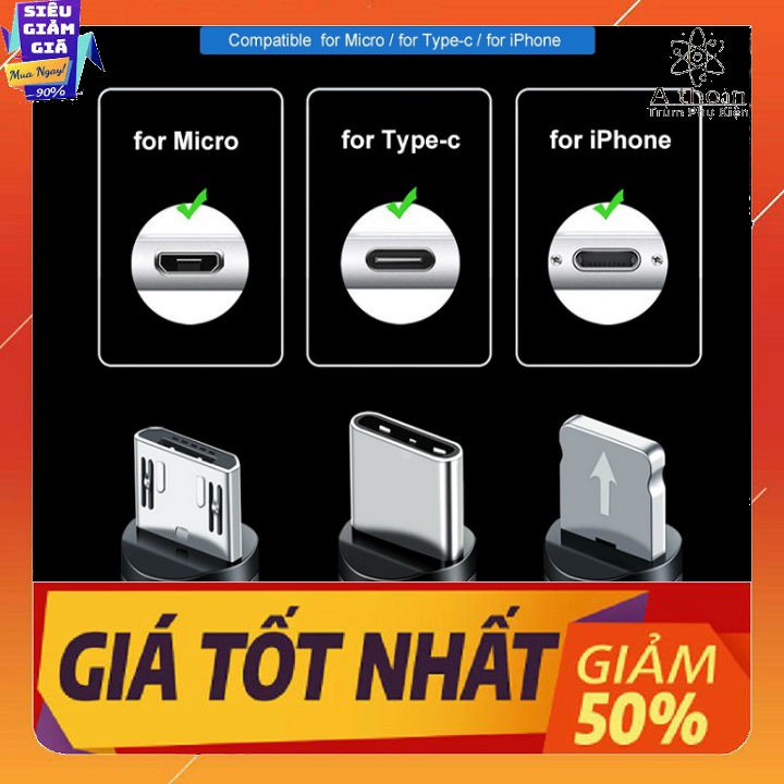 🎁FreeShip🎁 Cáp Sạc Nam Châm, Dây Đèn Led Phát Sáng Siêu Đẹp,  Iphone | Micro USB | Type-C