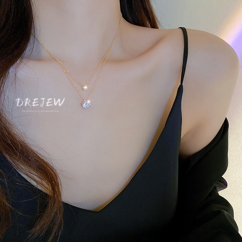 DREJEW Dây Chuyền Mặt Hình Học Mạ Vàng Thật Mạ Điện Zircon Phong Cách Nhật Hàn Thời Trang Chất Lượng Cao Dễ Phối Đồ